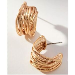 Anthropologie Trendy Multi Wire Half Hoop Gold Post Earrings